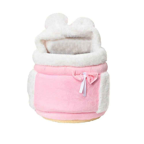 Plush Pet Carrier Backpack Pet Warm Bag with Hand Warmer Pocket Pink - M
