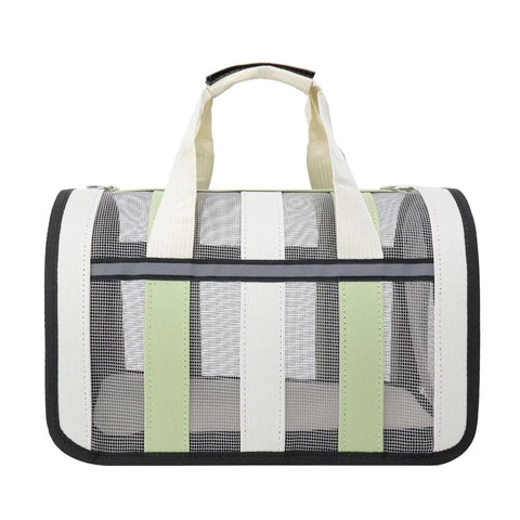 Darrahopens Pet Care > Cat Supplies > Cat Carriers & Crates Size L Light Green And White Foldable Pet Carrier Bag - Lightweight, Breathable, and Spacious for All Seasons