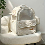 Darrahopens Pet Care > Cat Supplies > Cat Carriers & Crates White cat backpack carrier, pet travel carrier, breathable cat backpack, stylish cat carrier, cat supplies Australia, durable cat carrier, padded cat backpack