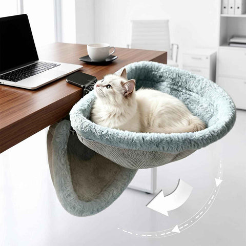 Darrahopens Pet Care > Cat Supplies > Cat Furniture Adjustable Cat Hammock for Desk, Folding Cat Bed with Soft Faux Fur Liner and Breathable Mesh, Clip-On Perch for Office, Gaming, Dining Table – Secure, Cozy Space for Your Feline Friend (Grey) In Australia - Darrahopens