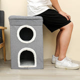 Darrahopens Pet Care > Cat Supplies > Cat Furniture Beige 3-Story Villa Cat House with Scratching Posts - Foldable Double-Decker Cat Condo, Warm & Breathable All-Season Pet Bed, Multi-Functional Play & Sleep Space, Durable Easy-Clean Fabric