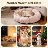 Darrahopens Pet Care > Cat Supplies > Cat Furniture Cat basket - Warm basket for autumn/winter - Round cat basket - Dog mat - Dog basket - Cat basket for home - Pet basket - Pink - 50 cm