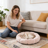 Darrahopens Pet Care > Cat Supplies > Cat Furniture Cat basket - Warm basket for autumn/winter - Round cat basket - Dog mat - Dog basket - Cat basket for home - Pet basket - Pink - 50 cm
