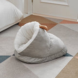 Darrahopens Pet Care > Cat Supplies > Cat Furniture Cat Bed - Comfortable Slipper-Shaped Cat Bed - Semi-Enclosed Pet Den - Suitable for Indoor Cats and Small Dogs - Warm Plush Cat and Dog Bed - Non-Slip Bottom - 50*35*30 cm - Gray