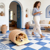 Darrahopens Pet Care > Cat Supplies > Cat Furniture Cat House - Cat Basket - Plush and Warm - Removable and Washable - Closed Cat Bed for Winter - Suitable for Indoor and Outdoor Use in Winter, Camping, Travel, Bedroom, Living Room - Orange and White Checkered Pattern