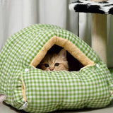 Darrahopens Pet Care > Cat Supplies > Cat Furniture Cat house - Cat basket - Plush and warm - Removable and washable - Closed cat bed for winter - Suitable for indoor and outdoor use in winter, camping, traveling, in the bedroom, living room and apartment - Green and white checkered