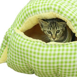 Darrahopens Pet Care > Cat Supplies > Cat Furniture Cat house - Cat basket - Plush and warm - Removable and washable - Closed cat bed for winter - Suitable for indoor and outdoor use in winter, camping, traveling, in the bedroom, living room and apartment - Green and white checkered