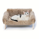 Darrahopens Pet Care > Cat Supplies > Cat Furniture cat sofa bed, faux-fur cat bed, checkered pet bed, warm pet bed, washable pet bed, wooden cat bed, small dog bed, Australian pet bed - Beige - Size L In Australia - Darrahopens