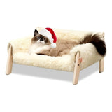 Darrahopens Pet Care > Cat Supplies > Cat Furniture cat sofa bed, faux-fur cat bed, checkered pet bed, warm pet bed, washable pet bed, wooden cat bed, small dog bed, Australian pet bed - Beige - Size L In Australia - Darrahopens