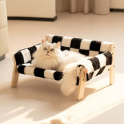 Darrahopens Pet Care > Cat Supplies > Cat Furniture cat sofa bed, faux-fur cat bed, checkered pet bed, warm pet bed, washable pet bed, wooden cat bed, small dog bed, Australian pet bed - black and white squares - Size L In Australia - Darrahopens