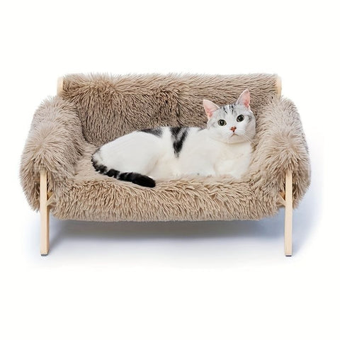 Darrahopens Pet Care > Cat Supplies > Cat Furniture cat sofa bed, faux-fur cat bed, checkered pet bed, warm pet bed, washable pet bed, wooden cat bed, small dog bed, Australian pet bed - Brown - Size L In Australia - Darrahopens
