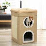 Darrahopens Pet Care > Cat Supplies > Cat Furniture Grey 3-Story Villa Cat House with Scratching Posts - Foldable Double-Decker Cat Condo, Warm & Breathable All-Season Pet Bed, Multi-Functional Play & Sleep Space, Durable Easy-Clean Fabric