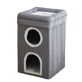 Darrahopens Pet Care > Cat Supplies > Cat Furniture Grey 3-Story Villa Cat House with Scratching Posts - Foldable Double-Decker Cat Condo, Warm & Breathable All-Season Pet Bed, Multi-Functional Play & Sleep Space, Durable Easy-Clean Fabric