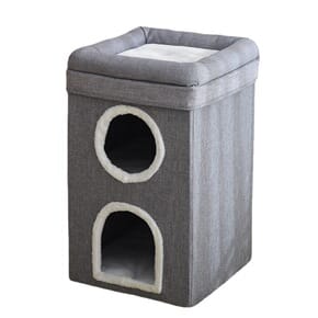 Darrahopens Pet Care > Cat Supplies > Cat Furniture Grey 3-Story Villa Cat House with Scratching Posts - Foldable Double-Decker Cat Condo, Warm & Breathable All-Season Pet Bed, Multi-Functional Play & Sleep Space, Durable Easy-Clean Fabric