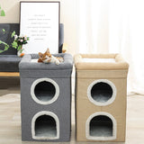 Darrahopens Pet Care > Cat Supplies > Cat Furniture Grey 3-Story Villa Cat House with Scratching Posts - Foldable Double-Decker Cat Condo, Warm & Breathable All-Season Pet Bed, Multi-Functional Play & Sleep Space, Durable Easy-Clean Fabric