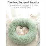 Darrahopens Pet Care > Cat Supplies > Cat Furniture Grey Cozy Donut Long Plush Cat & Dog Calming Bed(Diameter 50cm) - Double-Layer PP Cotton Filling Warming Pet Bed with Anti-Slip Base & Free Blanket