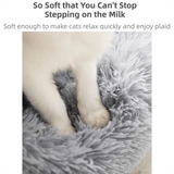 Darrahopens Pet Care > Cat Supplies > Cat Furniture Grey Cozy Donut Long Plush Cat & Dog Calming Bed(Diameter 50cm) - Double-Layer PP Cotton Filling Warming Pet Bed with Anti-Slip Base & Free Blanket