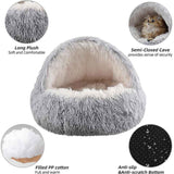 Darrahopens Pet Care > Cat Supplies > Cat Furniture Grey Winter Long Plush Round Donut Cat Bed XL Size Dia 60CM - Soft Fluffy Semi-Enclosed Pet Cave Bed with Non-Slip Base, Machine Washable for Cats Dogs Home and Travel Use