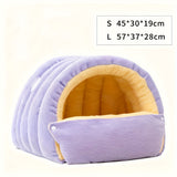 Darrahopens Pet Care > Cat Supplies > Cat Furniture High-Elasticity Warm Cat Bed: 57×37×28cm Wrapped Design, Striped Fleece + Arctic Fleece Heat Retention, Removable & Washable（light beige）