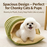 Darrahopens Pet Care > Cat Supplies > Cat Furniture High-Elasticity Warm Cat Bed: 57×37×28cm Wrapped Design, Striped Fleece + Arctic Fleece Heat Retention, Removable & Washable（light beige）