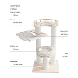 Darrahopens Pet Care > Cat Supplies > Cat Furniture HONEYPOTCAT Leisure Loft With Hammock & Scratch Post - White Velvet - 127cm