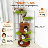 Darrahopens Pet Care > Cat Supplies > Cat Furniture Large Multi-Level Cat Tree Tower in Green & Brown with Plush and Wood Design, 61x148cm In Australia - Darrahopens