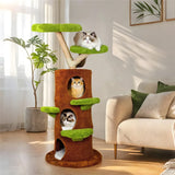 Darrahopens Pet Care > Cat Supplies > Cat Furniture Large Multi-Level Cat Tree Tower in Green & Brown with Plush and Wood Design, 61x148cm In Australia - Darrahopens