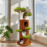 Darrahopens Pet Care > Cat Supplies > Cat Furniture Large Multi-Level Cat Tree Tower in Green & Brown with Plush and Wood Design, 61x148cm In Australia - Darrahopens