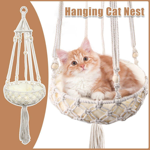 Darrahopens Pet Care > Cat Supplies > Cat Furniture Macrame Cat Hammock Boho Style Kitty Hanging Swing Bed Pet Sleeping Bed Cat
