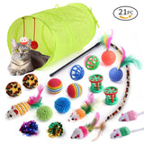 Darrahopens Pet Care > Cat Supplies > Cat Furniture Pet Toy Super Set (21 Pcs) - Cat Tunnel, Teaser, Mice, Jingle Balls, & Pom Poms. (Note: accessory colors are shipped randomly).