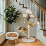 Darrahopens Pet Care > Cat Supplies > Cat Furniture Real Wood Cat Tree Tower in Natural Wood for Indoor Cats Up to 10KG, 60x111cm In Australia - Darrahopens