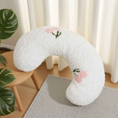 Darrahopens Pet Care > Cat Supplies > Cat Furniture White Pet U-Shaped Pillow - Soft Teddy Velvet Neck Support Cushion for Dogs and Cats, Deep Sleep Aid with Embroidered Design, Lightweight and Comfortable Pet Bed Accessory