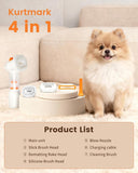 Darrahopens Pet Care > Cat Supplies > Cat Furniture White Rechargeable Pet Grooming Vacuum Brush and Hair Deshedding Comb with 140° Curved Pin Comb & Removable Collection Chamber, 4-in-1 Self-Cleaning Slicker Brush, Detangling Rake, Silicone Cleaning Brush & Blow Nozzle for Cats and Dogs