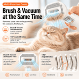 Darrahopens Pet Care > Cat Supplies > Cat Furniture White Rechargeable Pet Grooming Vacuum Brush and Hair Deshedding Comb with 140° Curved Pin Comb & Removable Collection Chamber, 4-in-1 Self-Cleaning Slicker Brush, Detangling Rake, Silicone Cleaning Brush & Blow Nozzle for Cats and Dogs