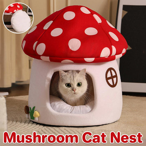 Darrahopens Pet Care > Cat Supplies > Cat Furniture Winter Mushroom Cat House Cozy Sleeping Pet Bed for Cats Indoor Warm Pet House