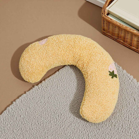 Darrahopens Pet Care > Cat Supplies > Cat Furniture Yellow Pet U-Shaped Pillow - Soft Teddy Velvet Neck Support Cushion for Dogs and Cats, Deep Sleep Aid with Embroidered Design, Lightweight and Comfortable Pet Bed Accessory