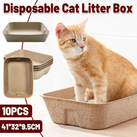 Darrahopens Pet Care > Cat Supplies > Cat Litter 10pcs Disposable Litter Box Pulp Degradable Pet Tray Travel Portable Eco Use