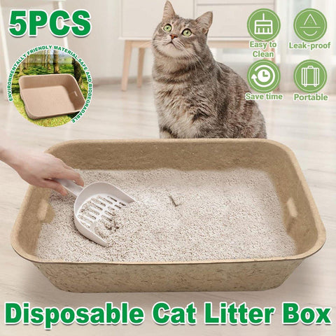 Darrahopens Pet Care > Cat Supplies > Cat Litter 5pcs Disposable Cat Litter Pan Open Design Easy Clean Litter Box Pet Cleaning