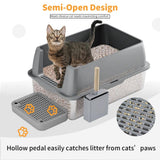 Darrahopens Pet Care > Cat Supplies > Cat Litter 65L Big Cat Stainless Steel Litter Box With Lid High Wall With Triple Pedal Gray