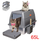 Darrahopens Pet Care > Cat Supplies > Cat Litter 65L Big Cat Stainless Steel Litter Box With Lid High Wall With Triple Pedal Gray
