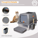Darrahopens Pet Care > Cat Supplies > Cat Litter 65L Big Cat Stainless Steel Litter Box With Lid High Wall With Triple Pedal Gray