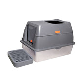 Darrahopens Pet Care > Cat Supplies > Cat Litter 65L Big Cat Stainless Steel Litter Box With Lid High Wall With Triple Pedal Gray