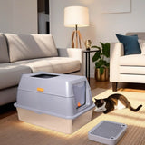 Darrahopens Pet Care > Cat Supplies > Cat Litter 65L Big Cat Stainless Steel Litter Box With Lid High Wall With Triple Pedal Gray