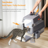 Darrahopens Pet Care > Cat Supplies > Cat Litter 65L Big Cat Stainless Steel Litter Box With Lid High Wall With Triple Pedal Gray