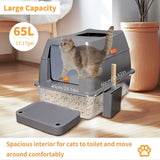 Darrahopens Pet Care > Cat Supplies > Cat Litter 65L Big Cat Stainless Steel Litter Box With Lid High Wall With Triple Pedal Gray