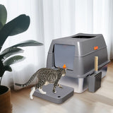 Darrahopens Pet Care > Cat Supplies > Cat Litter 65L Big Cat Stainless Steel Litter Box With Lid High Wall With Triple Pedal Gray