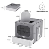 Darrahopens Pet Care > Cat Supplies > Cat Litter Foldable Fully Enclosed Hooded Cat Litter Box Self-Cleaning Kitty Toilet w Tray