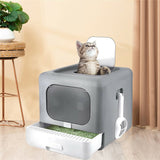 Darrahopens Pet Care > Cat Supplies > Cat Litter Foldable Fully Enclosed Hooded Cat Litter Box Self-Cleaning Kitty Toilet w Tray