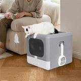 Darrahopens Pet Care > Cat Supplies > Cat Litter Foldable Fully Enclosed Hooded Cat Litter Box Self-Cleaning Kitty Toilet w Tray