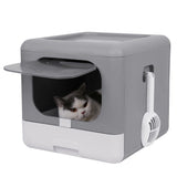 Darrahopens Pet Care > Cat Supplies > Cat Litter Foldable Fully Enclosed Hooded Cat Litter Box Self-Cleaning Kitty Toilet w Tray
